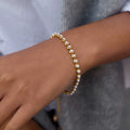 Pearl Wisdom bracelet featuring 18k gold PVD plated stainless steel and bezel-set pearls.