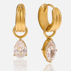 Silver teardrop crystal drop earrings for women, 100% waterproof and tarnish-free.