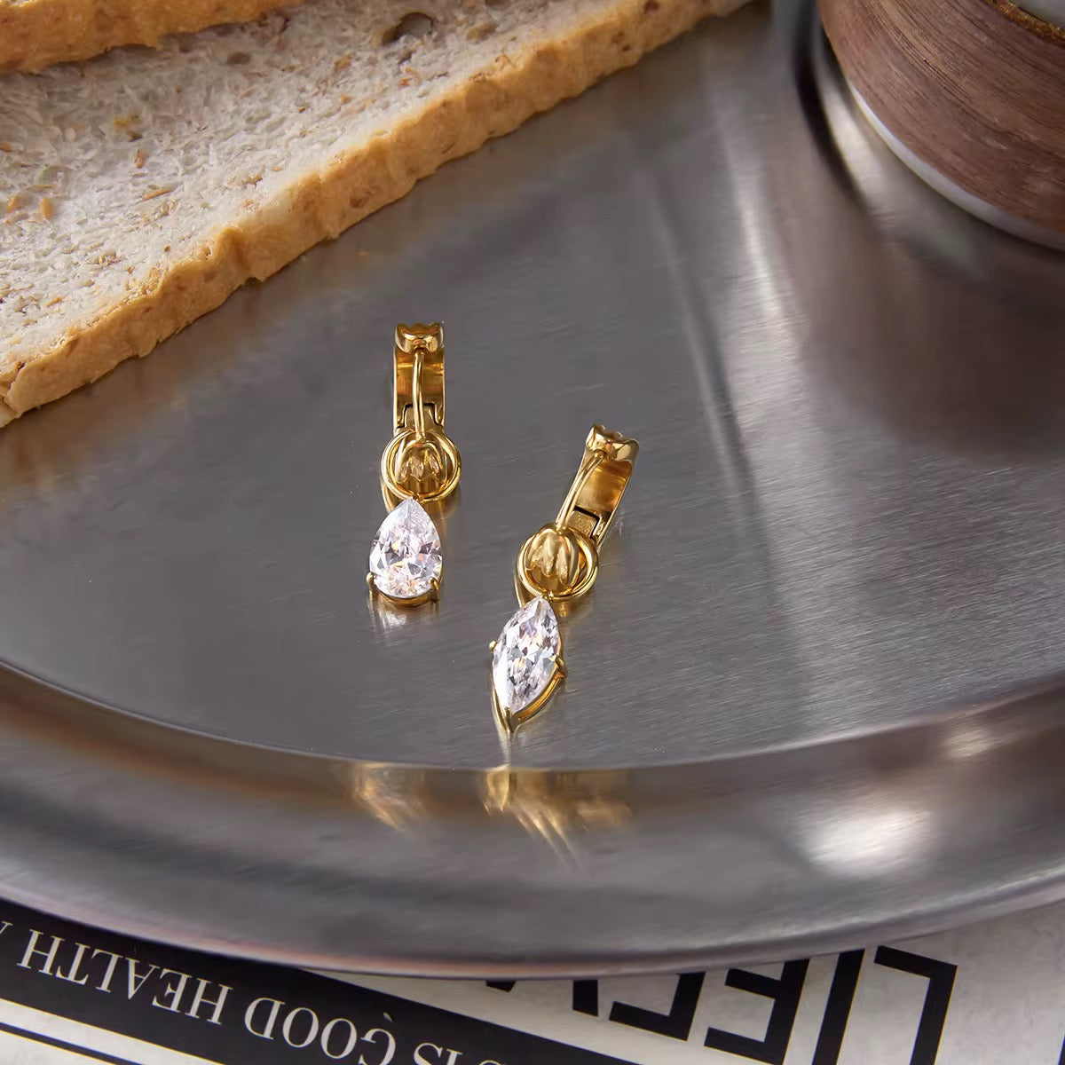 Hypoallergenic 18k gold and silver stainless steel earrings safe for sensitive ears.
