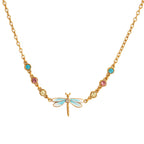 Tarnish-free ocean-proof dragonfly necklace Velvet Wings safe for beach wear.