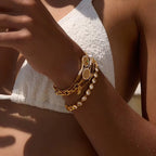 Hypoallergenic 18k gold plated stainless steel tennis bracelet for sensitive skin.