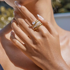 Hypoallergenic 18k gold plated cross-over wrap ring safe for ultra-sensitive skin types.