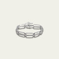 Manhattan Link bracelet featuring silver stainless steel and pavé crystal border links.