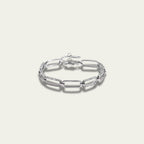 Manhattan Link bracelet featuring silver stainless steel and pavé crystal border links.