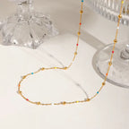 Hypoallergenic 18k gold plated dainty beaded necklace safe for sensitive skin types.