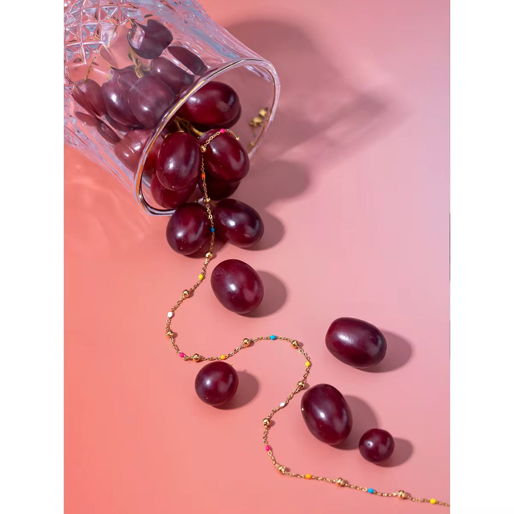 Tarnish-free ocean-proof colorful bead choker necklace designed for summer vacation wear.