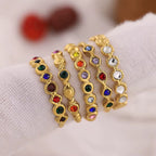 Tarnish-free 316L stainless steel rainbow crystal ring showing detailed technical dimensions.