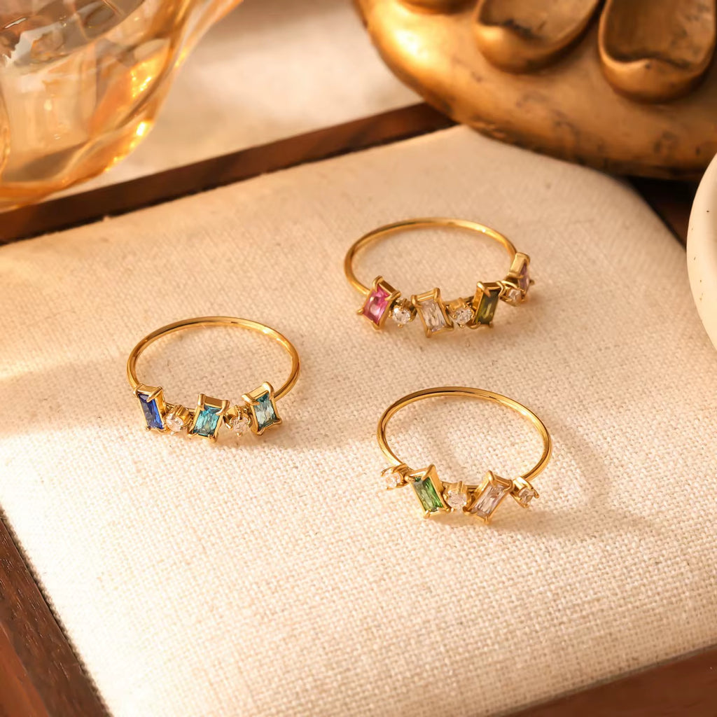 Tarnish-free Lady Windsor ring with deep forest green and clear cubic zirconia stones.
