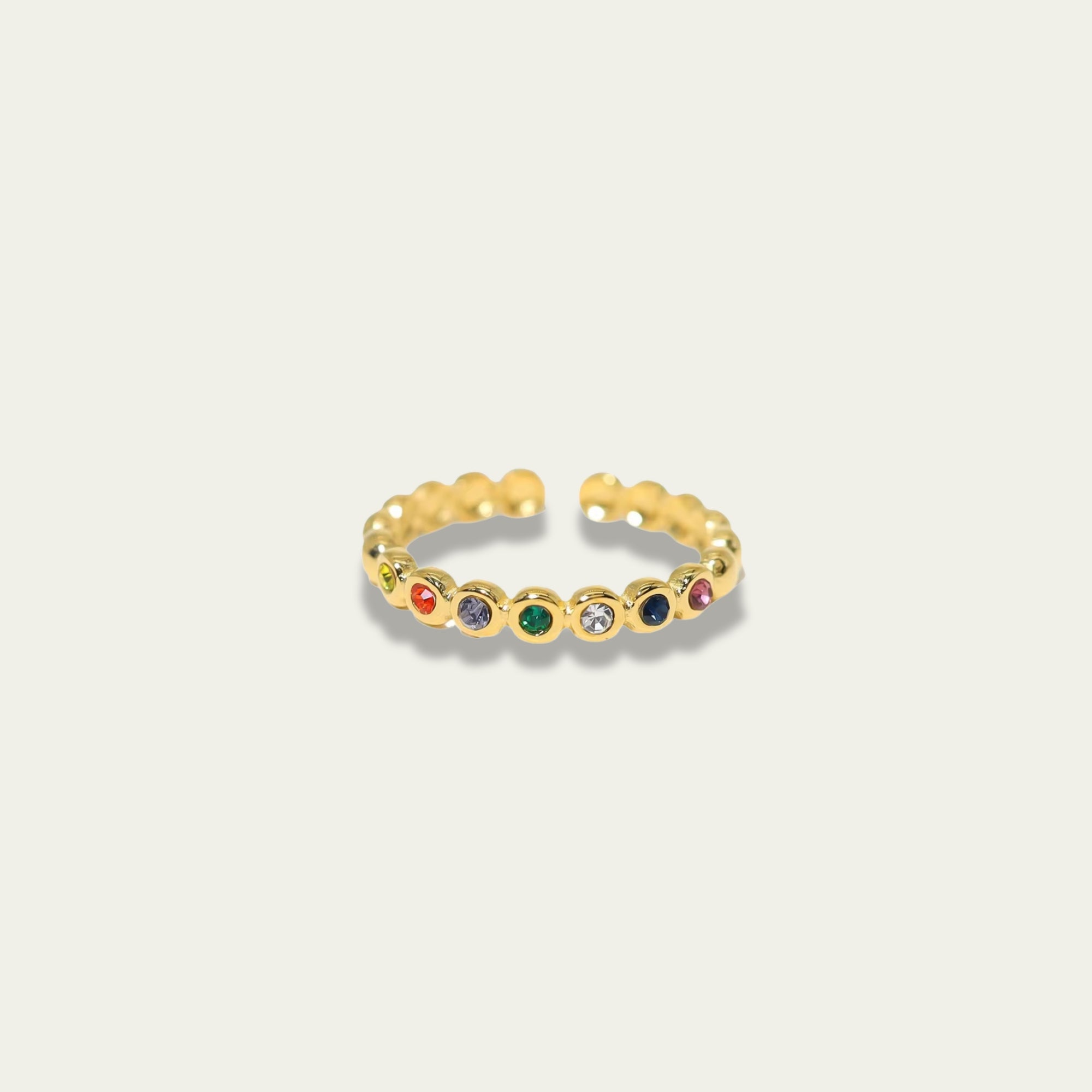 Hypoallergenic ocean-proof luxury ring weighing one point three grams with colorful rhinestones.