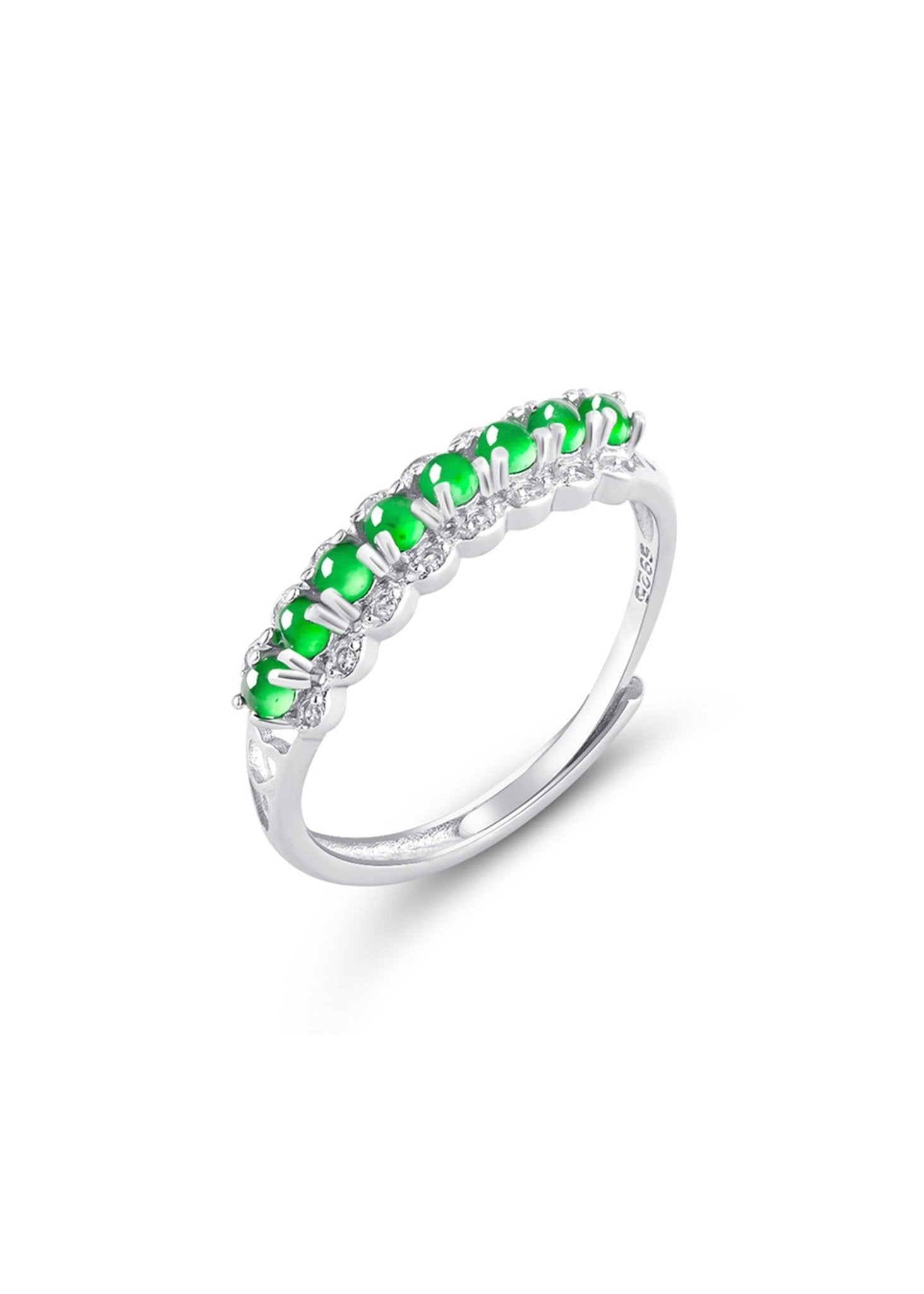Women’s adjustable silver ring with green gemstones – daily wear