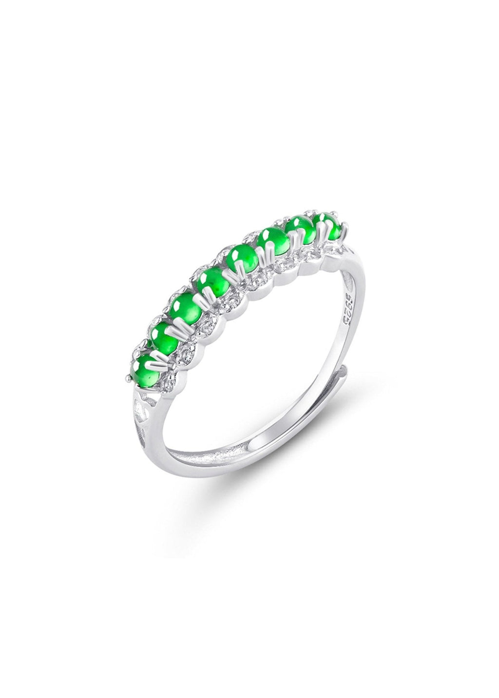Adjustable jade band ring with platinum-plated silver setting for women