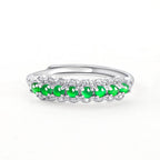 Minimalist green jade ring with zirconia accents in silver band design