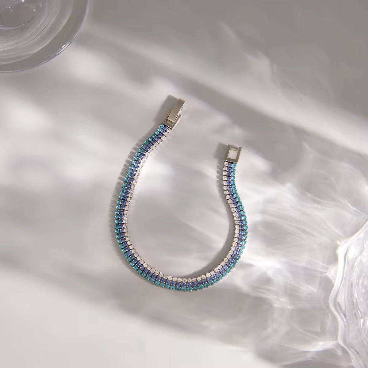Azure Ombré Triple - Row Tennis Bracelet - Waterproof Silver Stainless Steel - Yadman UK