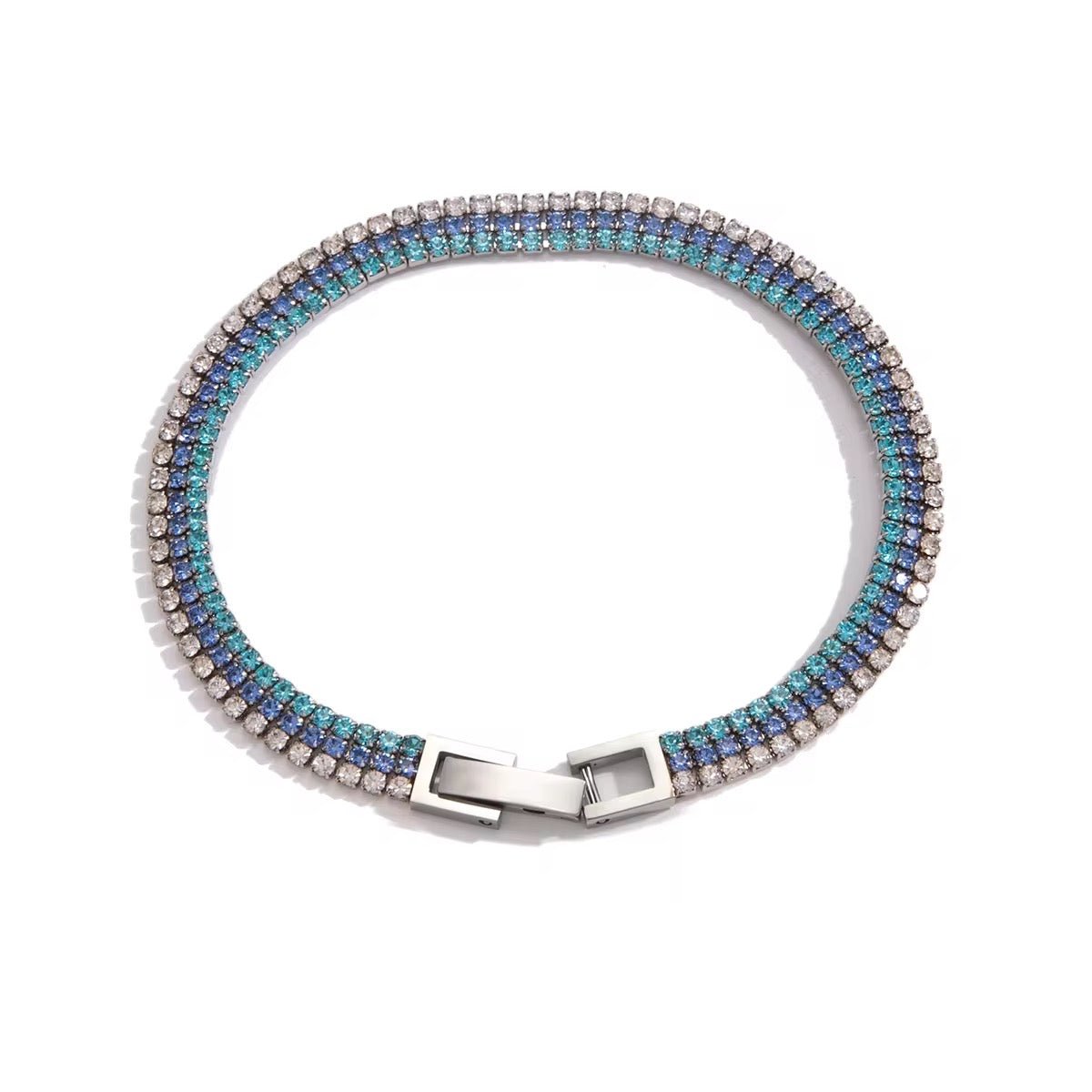 Azure Ombré Triple - Row Tennis Bracelet - Waterproof Silver Stainless Steel - Yadman UK