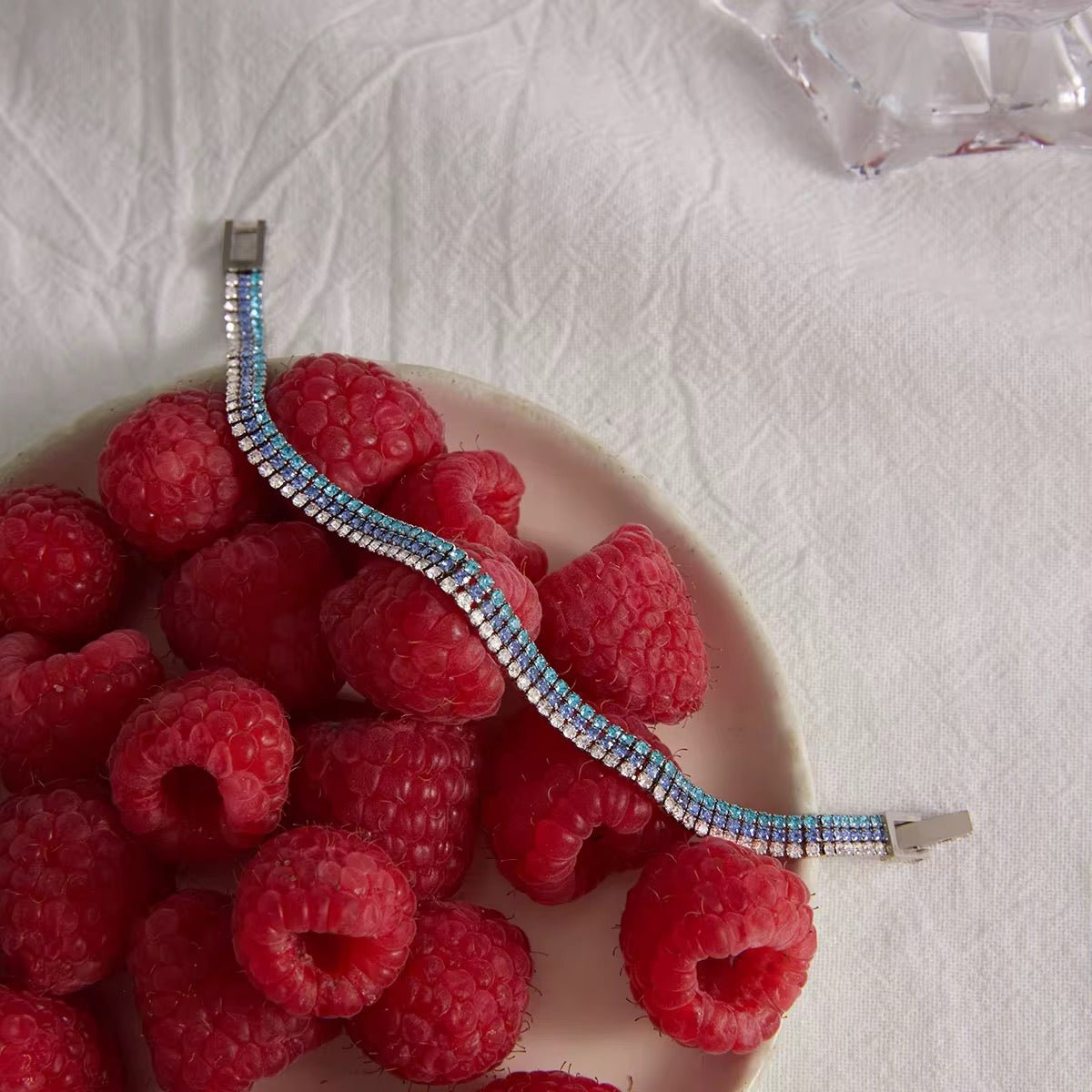 Azure Ombré Triple - Row Tennis Bracelet - Waterproof Silver Stainless Steel - Yadman UK