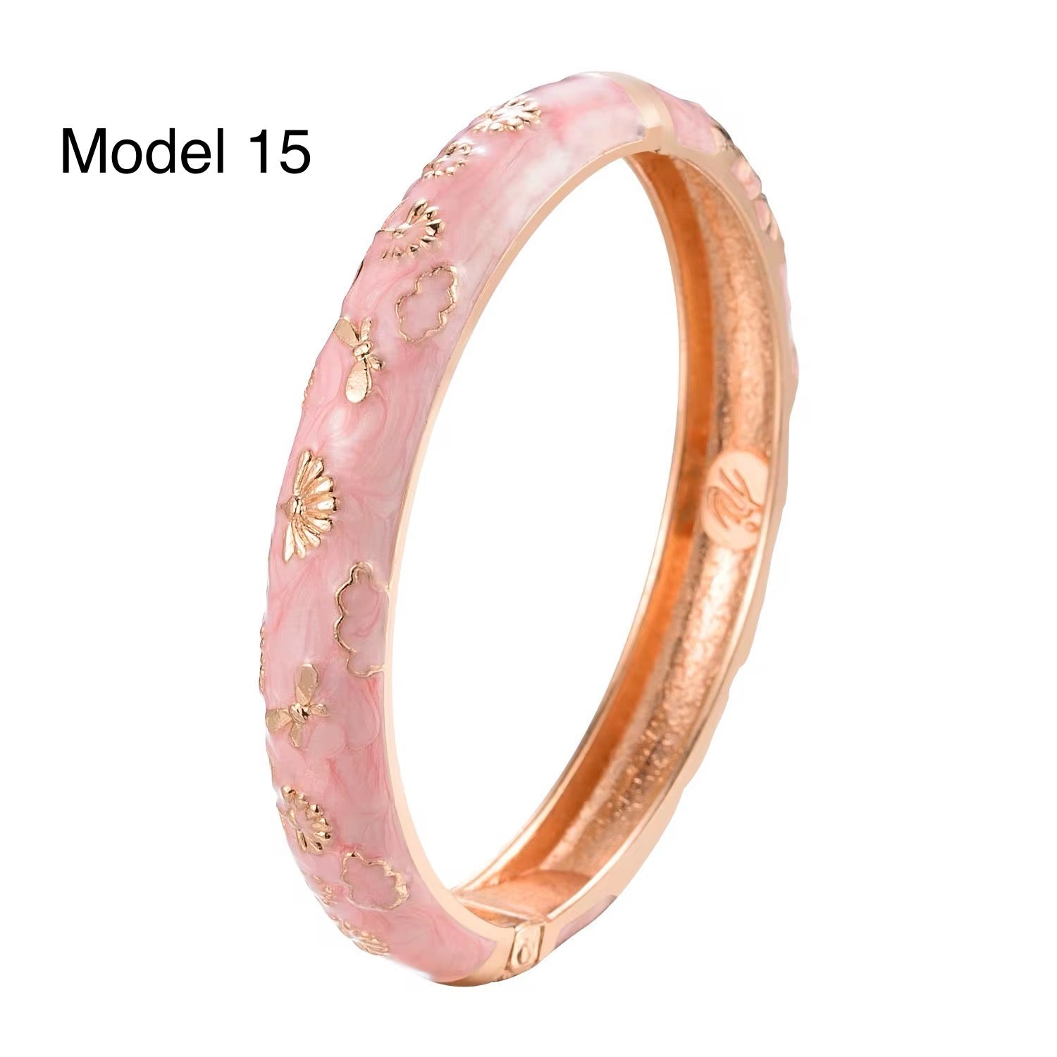 Elegant enamel bangle in light green with multi-flower gold detailing