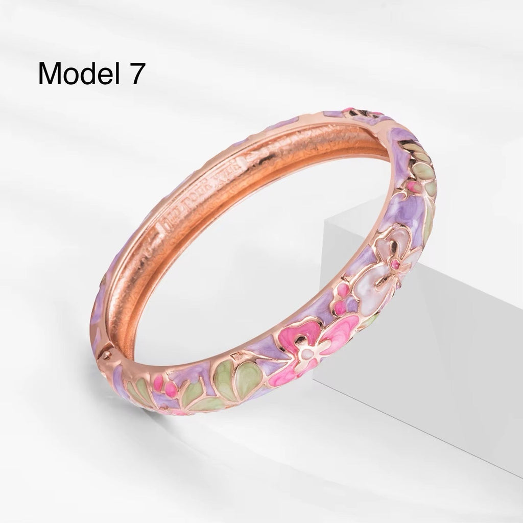Rose gold floral enamel bangle in multi-color flower design