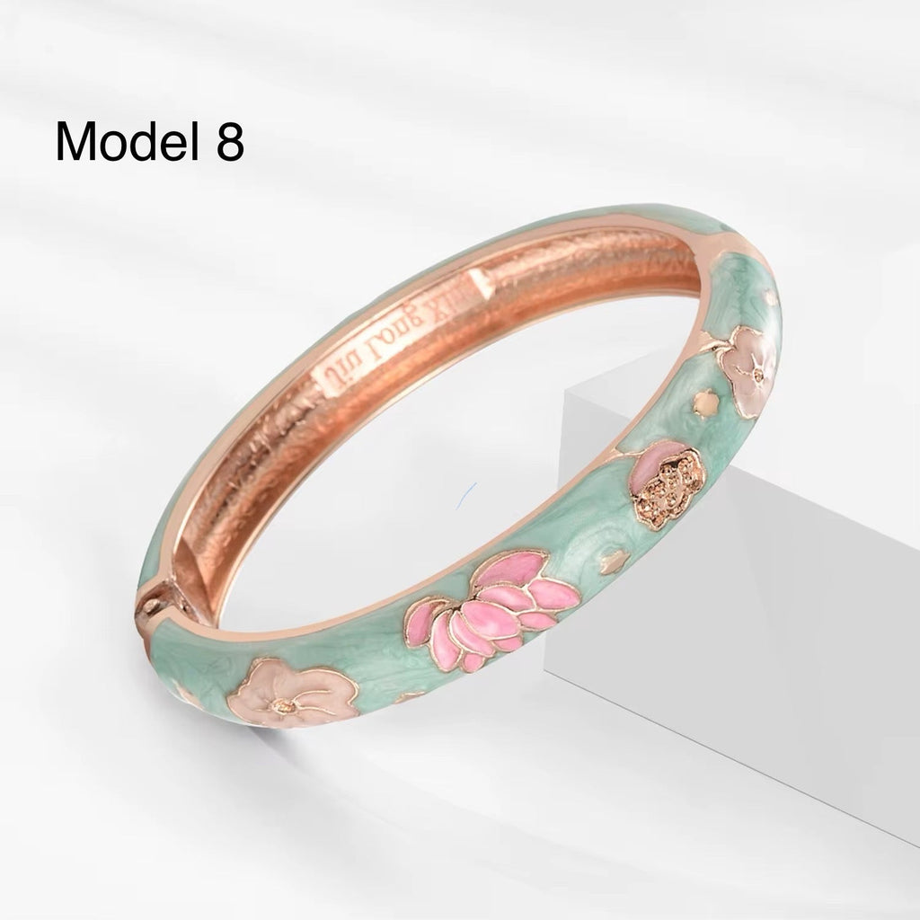 Premium gold plated brass bracelet with lavender flower enamel accents