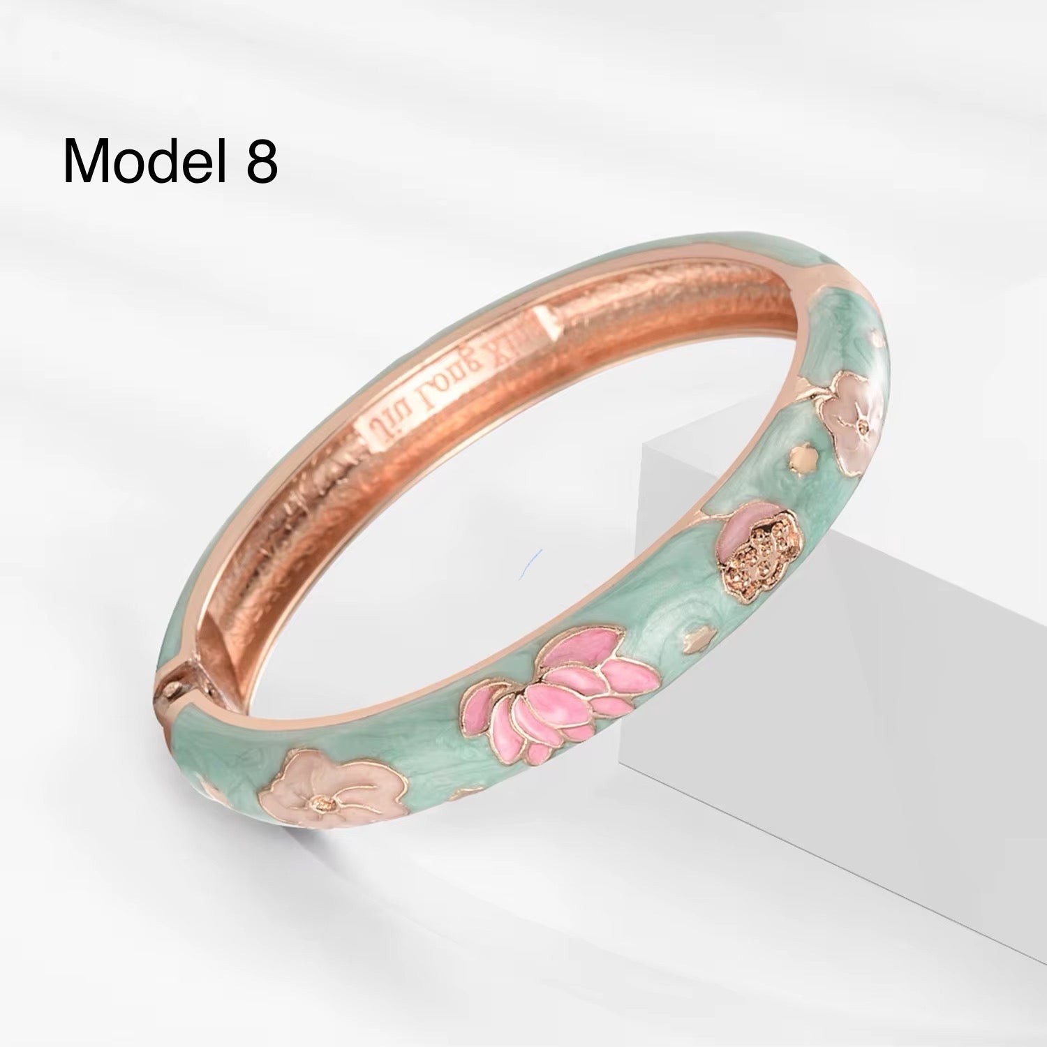 Premium gold plated brass bracelet with lavender flower enamel accents