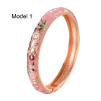 18K gold plated floral enamel bangle in turquoise with pink peony design