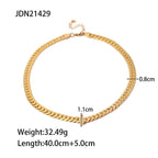 Gold chain necklace with measurements on a white background
