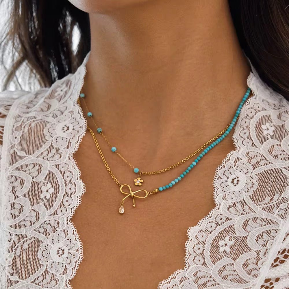 18K Gold Vermeil Necklace with Turquoise Beads