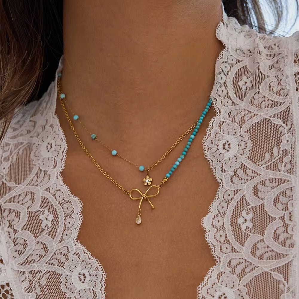 Bow & Beaded Layered Necklace – Dubai Collection