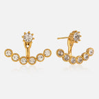 Celeste Crystal Arc Ear Jacket Earrings - 18k Gold PVD Plated Stainless Steel & Waterproof - Yadman UK
