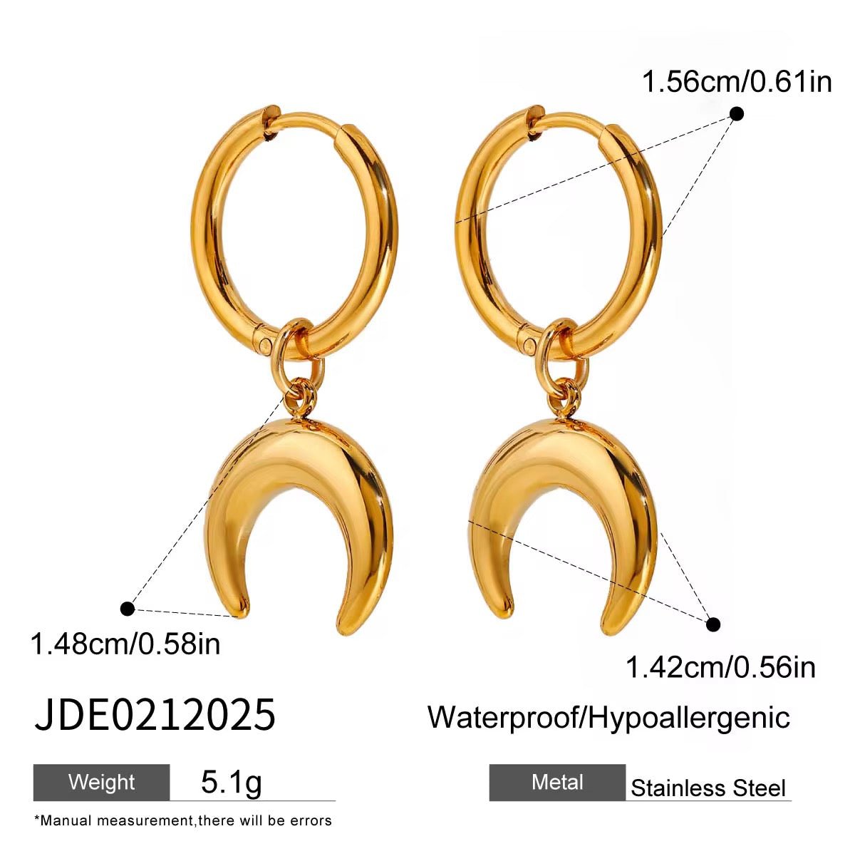 18K Gold Vermeil Hoop Earrings with Moon Charms