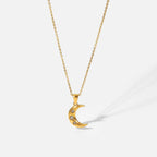 Crescent Moon Pendant Necklace with CZ Stars – 18K Gold Vermeil | Dubai Collection - Yadman Emarati