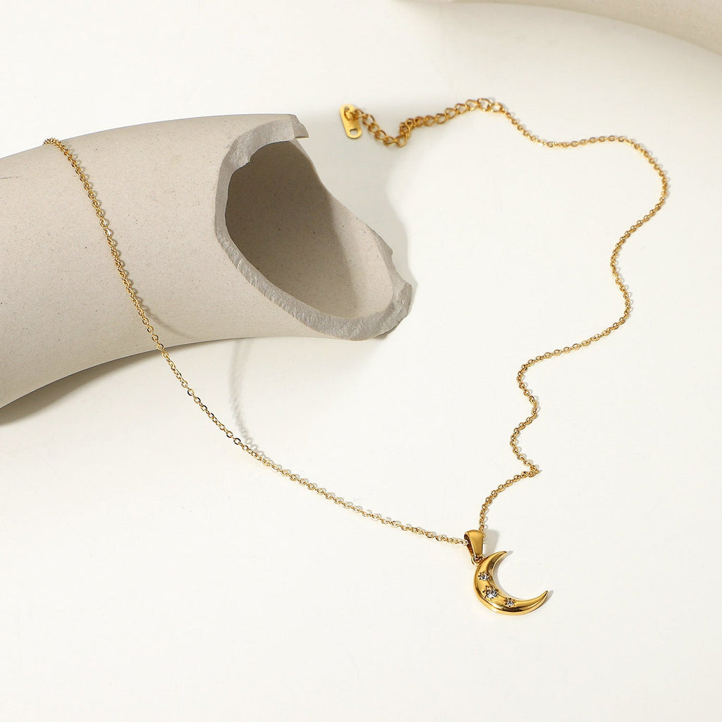 Crescent Moon Pendant Necklace with CZ Stars – 18K Gold Vermeil | Dubai Collection - Yadman Emarati