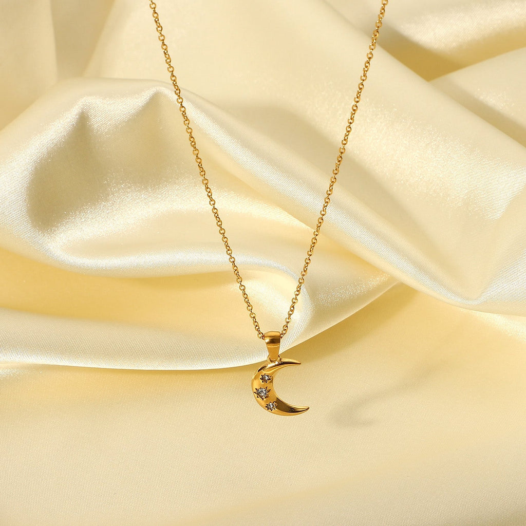 Crescent Moon Pendant Necklace with CZ Stars – 18K Gold Vermeil | Dubai Collection - Yadman Emarati
