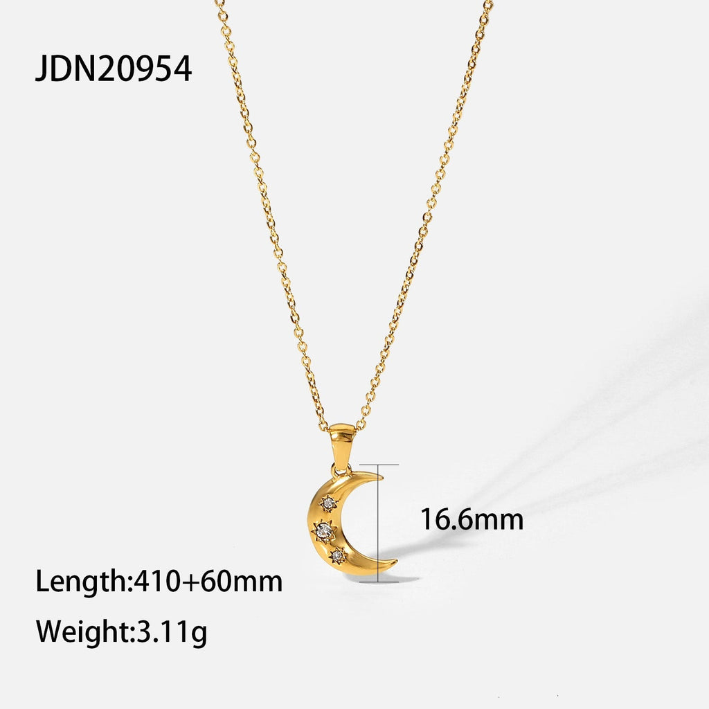 Crescent Moon Pendant Necklace with CZ Stars – 18K Gold Vermeil | Dubai Collection - Yadman Emarati