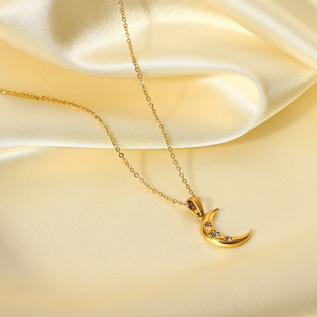 Crescent Moon Pendant Necklace with CZ Stars – 18K Gold Vermeil | Dubai Collection - Yadman Emarati