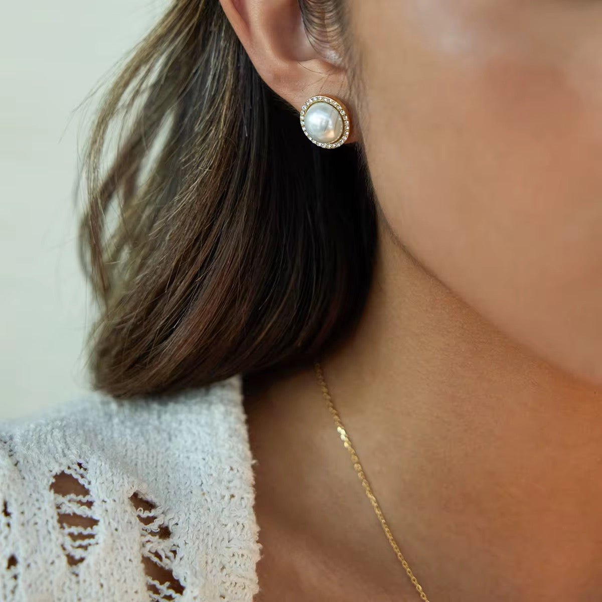 Crown Jewel Pearl & Crystal Halo Studs - 18k Gold PVD Plated Stainless Steel & Waterproof - Yadman UK