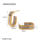 Gold and silver hoop earrings with measurements on a white background