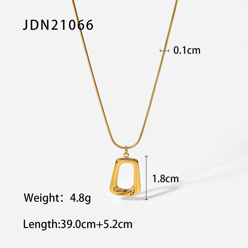 Gold necklace with measurements on a white background