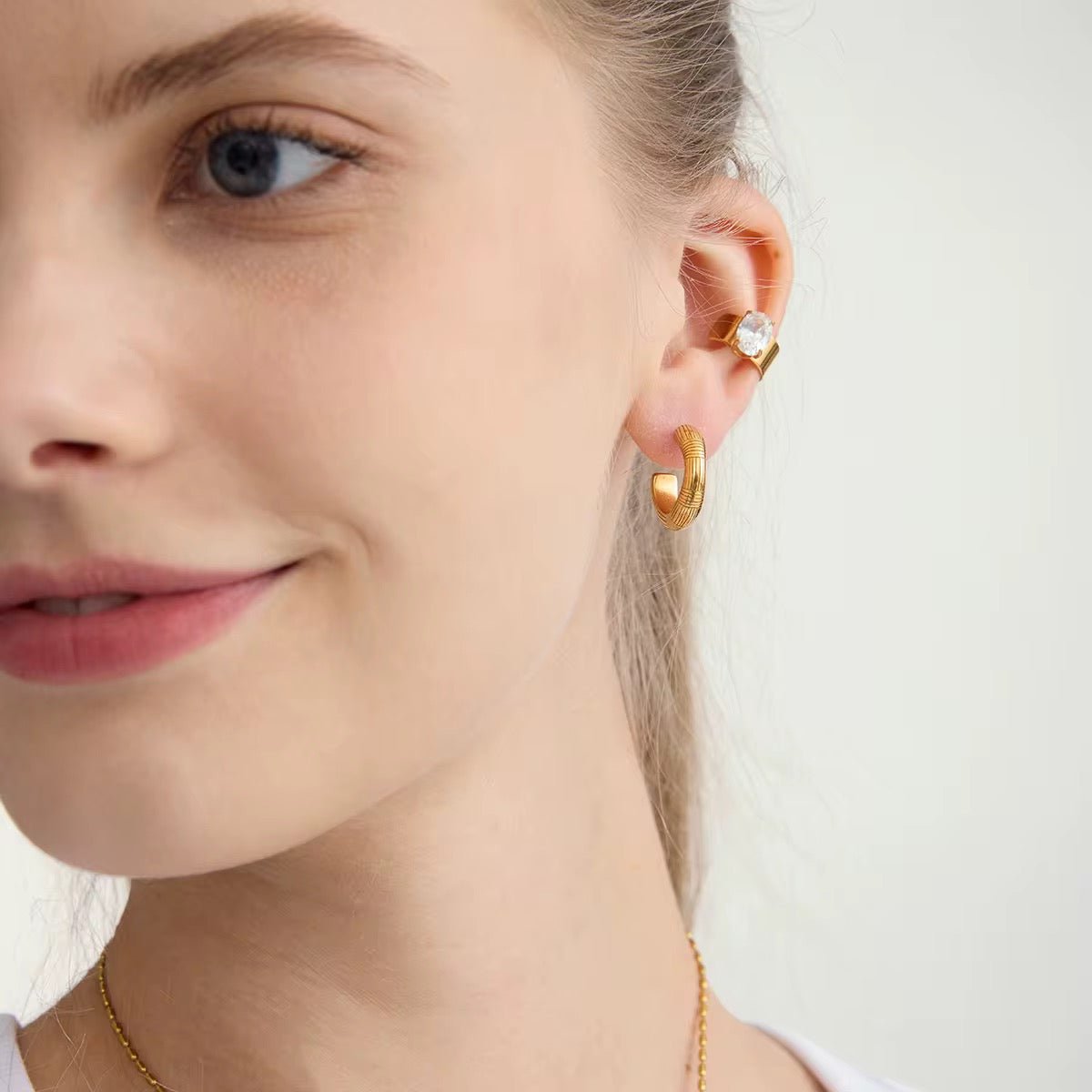 Dubai Oval Crystal Ear Cuff in 18K Gold Vermeil