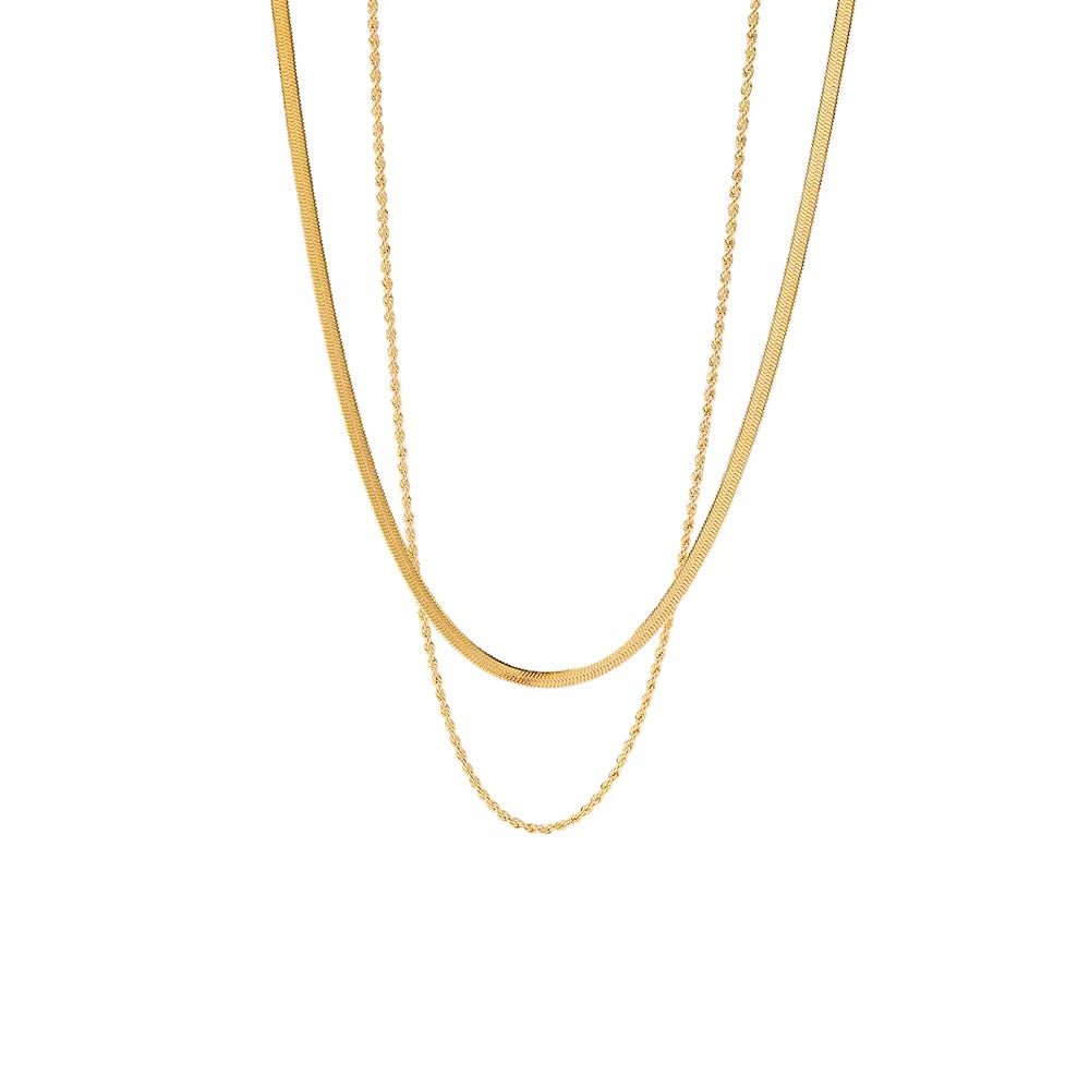 Duo Harmony Herringbone & Rope Layered Necklace - 18k Gold PVD Plated Stainless Steel & Waterproof - Yadman UK