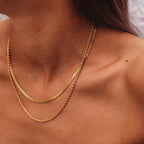 Duo Harmony Herringbone & Rope Layered Necklace - 18k Gold PVD Plated Stainless Steel & Waterproof - Yadman UK