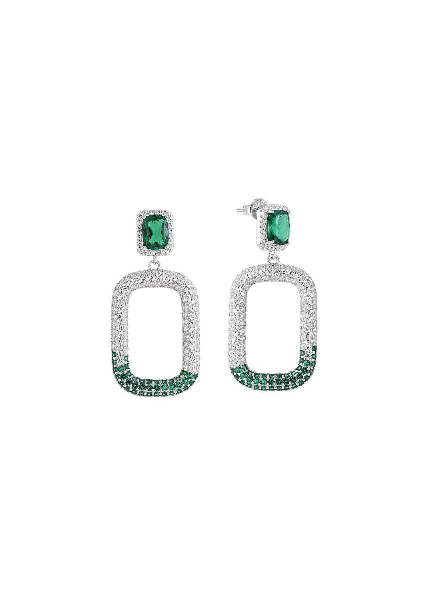Green zirconia rectangle drop earrings front view