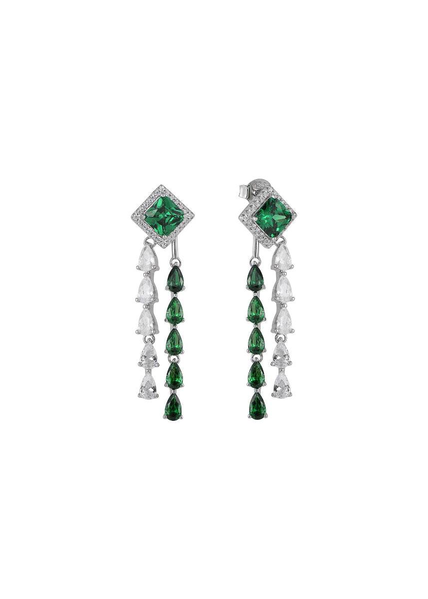 Green and white zirconia dangle earrings
