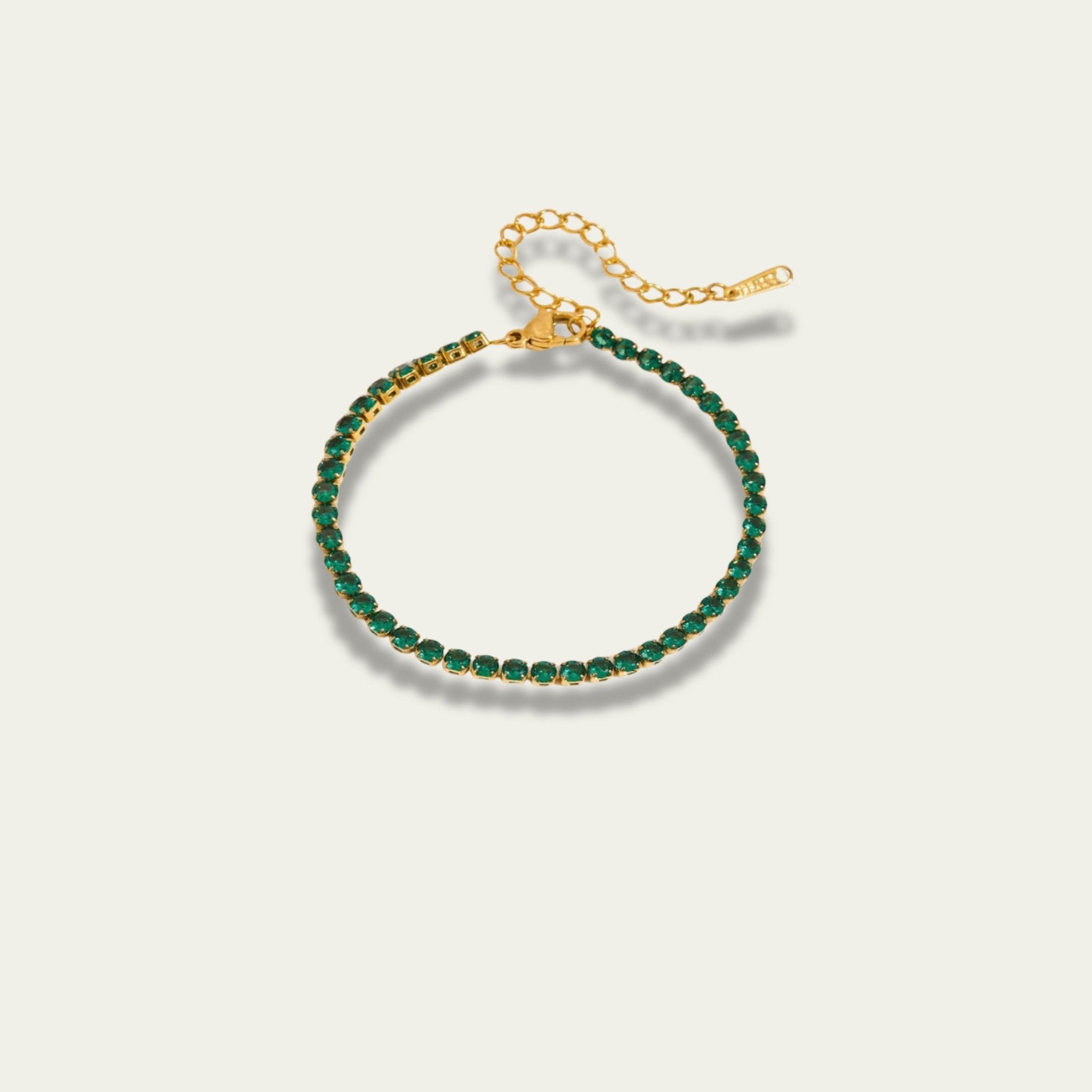 Emerald Theory Green Tennis Bracelet - 18k Gold PVD Plated Stainless Steel & Waterproof - Yadman UK