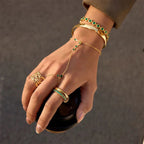 Emerald Trace Green Crystal Hand Chain - 18k Gold PVD Plated Stainless Steel & Waterproof - Yadman UK