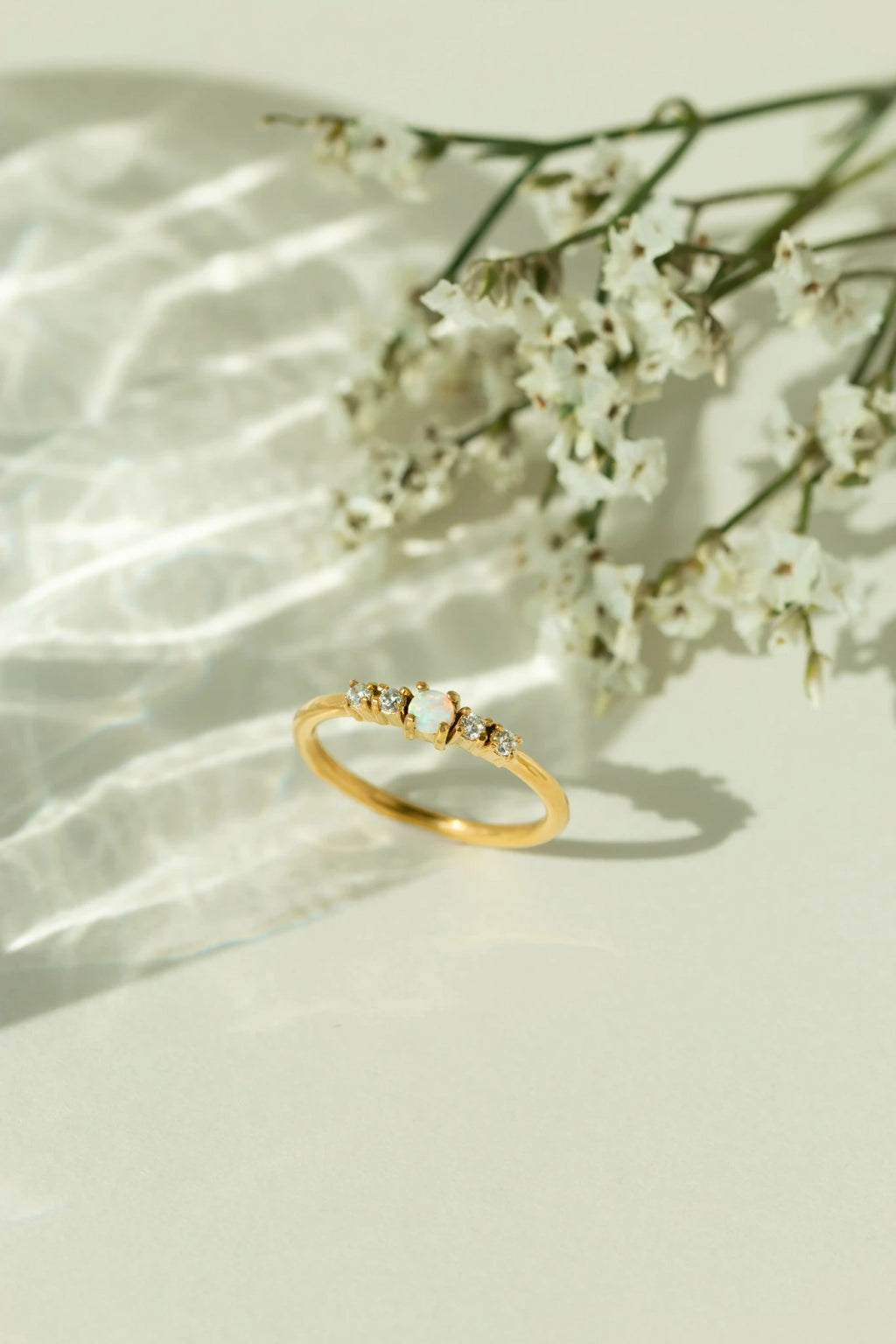 Eternal Opal Starburst Band Ring - 18k Gold PVD Plated Stainless Steel & Waterproof - Yadman UK