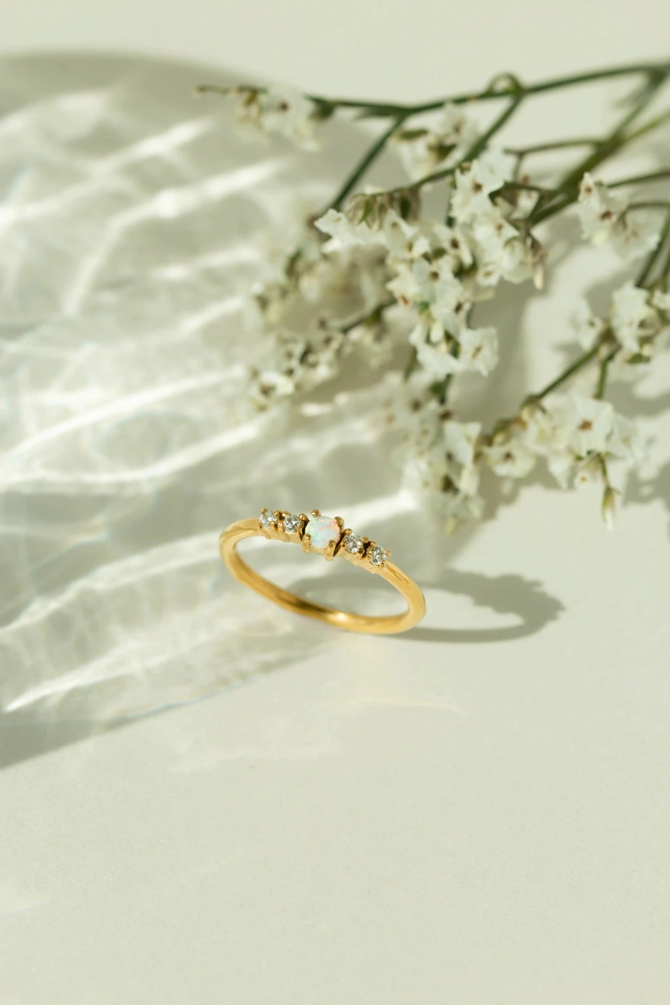Eternal Opal Starburst Band Ring - 18k Gold PVD Plated Stainless Steel & Waterproof - Yadman UK