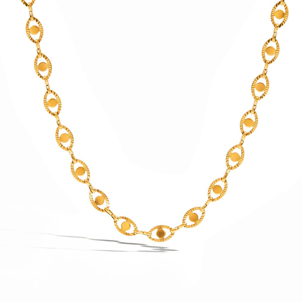 Gold chain necklace on a white background