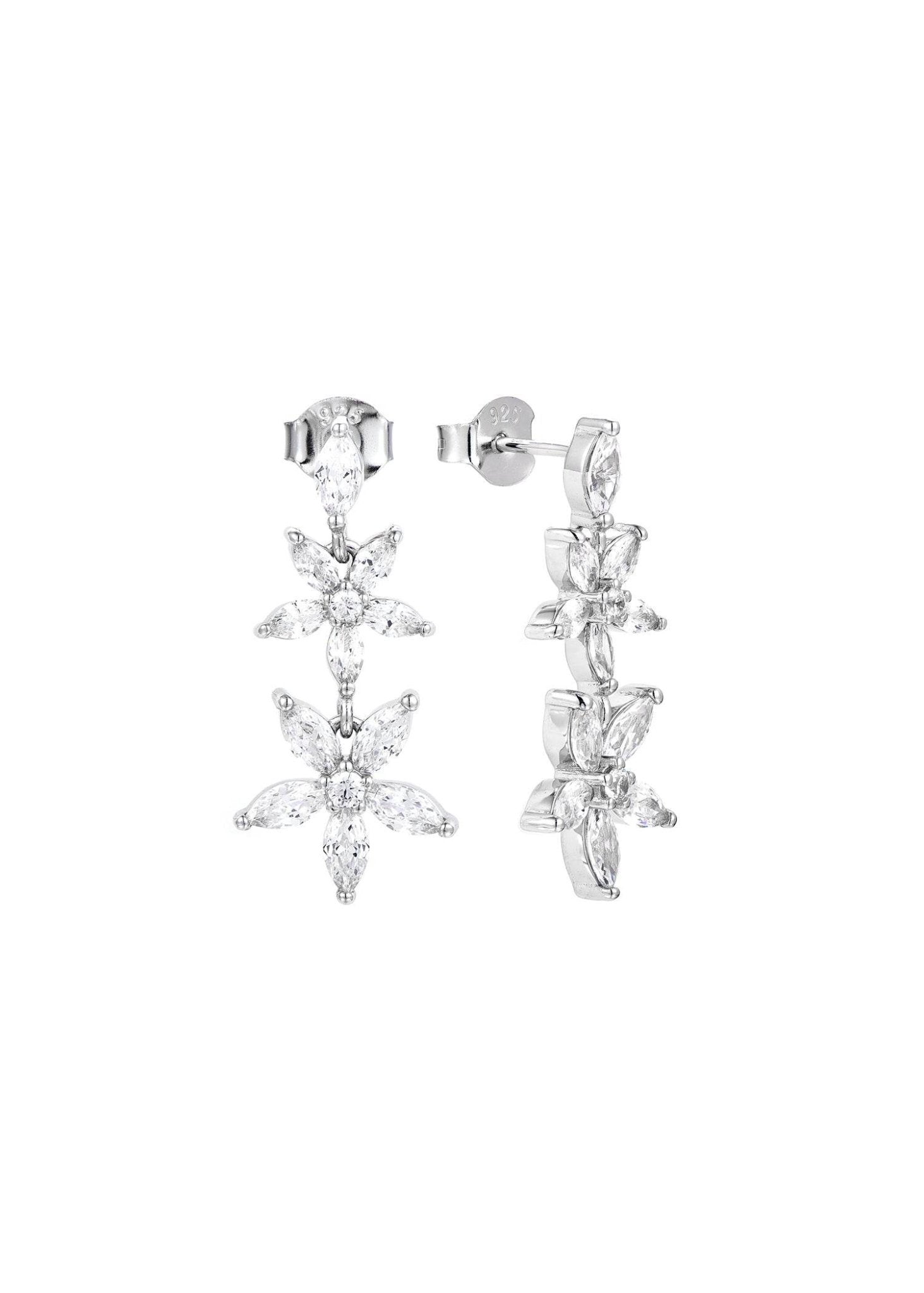 Rhodium-plated floral zirconia earrings in silver