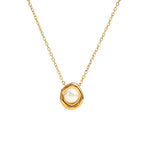 Gold necklace with a pearl pendant on a white background