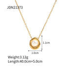 Gold necklace with a pearl pendant, showing measurements and product code on a white background.